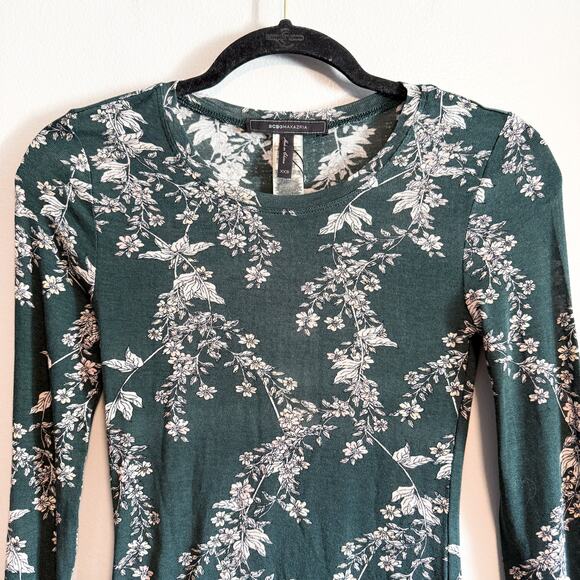 BCBGMAXAZRIA Semi-Sheer Floral Long Sleeve Top Spruce Combo Green Size XXS NWT - Picture 5 of 13